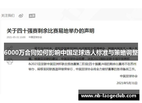 6000万合同如何影响中国足球选人标准与策略调整
